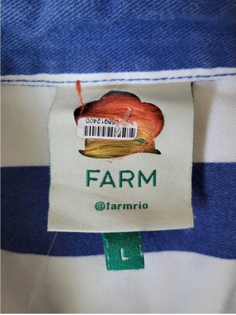 Farm Rio Cotton Blue White Striped Romper Long Sleeves size L - Picture 5 of 7